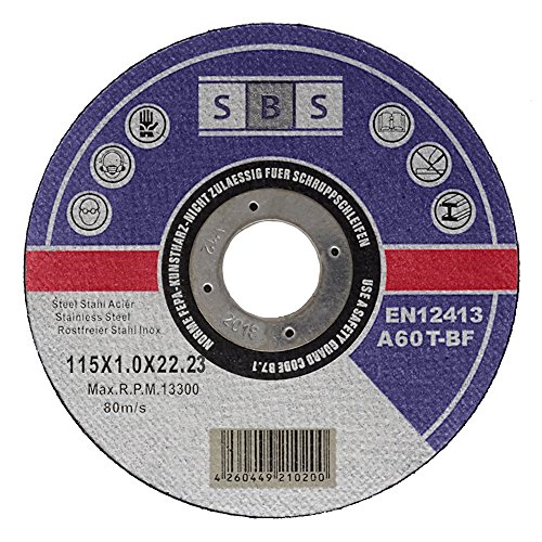 SBS Discos de corte 115 x 1,0 mm, acero inoxidable, calidad profesional, 10 unidades