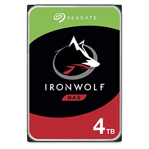 Seagate IronWolf, 4 TB, NAS, Disco duro interno, HDD, CMR 3,5" SATA 6 Gb/s, 5900 r.p.m., caché de 64 MB para almacenamiento conectado a red RAID, Paquete Abre-fácil (ST4000VNZ08)