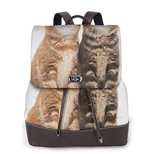 SGSKJ Mochila de Cuero Mujer Bolso Dos gatitos británicos de pelo corto Estudiante Casual Bolsa La Universidad Bolsa de Viaje de Cuero Mochila Mujer