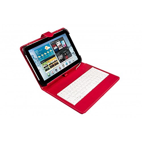Silver HT - Funda Universal con Teclado Micro USB para Tablet de 9" a 10.1", Color Rojo y Blanco