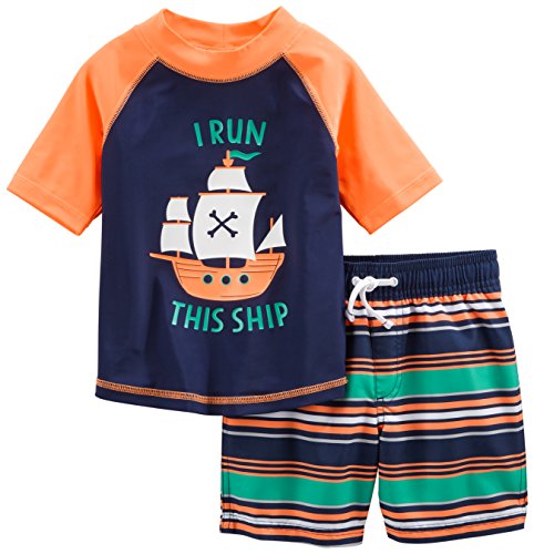 Simple Joys by Carter's traje de baño de 2 piezas para bebés y niños pequeños ,Orange Blue Ship ,18 Meses