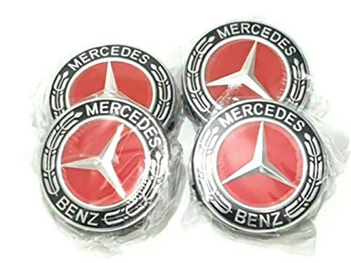 Since 4X Tapas centrales para Llantas de aleación Mercedes Benz Insignias 75mm Emblema de Cubo Rojo - Apto para Todos