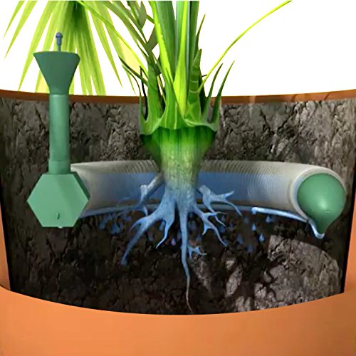 Sistema de riego de plantas en macetas que aporta a la planta el agua necesaria hasta 4 semanas en hogares y oficinas, dispositivo riego macetas, sistema autónomo para regar plantas en vacaciones