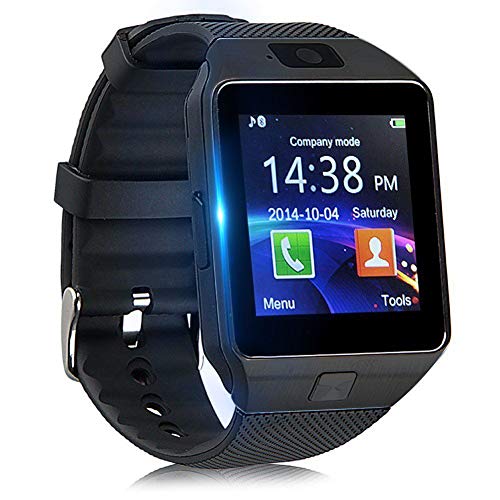 Smartwatch Bluetooth, Reloj Inteligente y Ranura para Tarjeta SIM con Rastreador de Actividad, Podómetro, Cronómetros Reloj de Fitness, Reloj Iinteligente Hombre Mujer niños Android/iOS Phone (Negro)