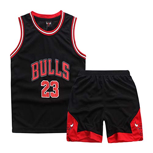 Sokaly Niños Chicago Bulls Jorden # 23 Curry#30 James#23 Conjunto de Camiseta de Baloncesto Chaleco & Pantalones Cortos Cómodo para Chicos y Hombres (S(100-110), Negro)