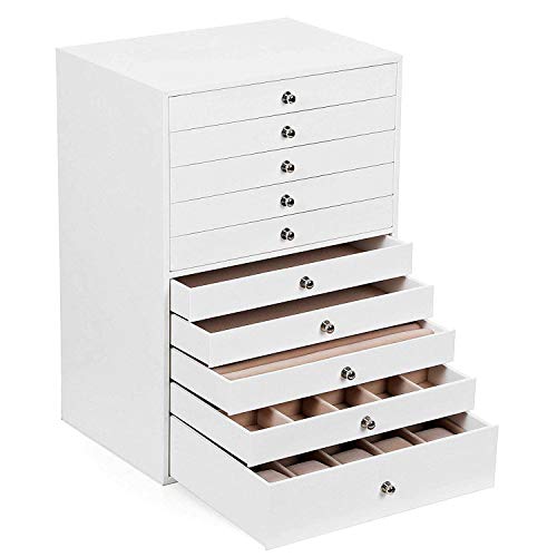 SONGMICS Caja Joyero Extra Grande, Estuche de 10 Capas, Organizador en Piel Sintética, con Cajones, Blanco JBC10W SONGMICS Caja Joyero Extra Grande, Estuche de 10 Capas, Organizador en Piel Sintética, con Cajones, Blanco JBC10W
