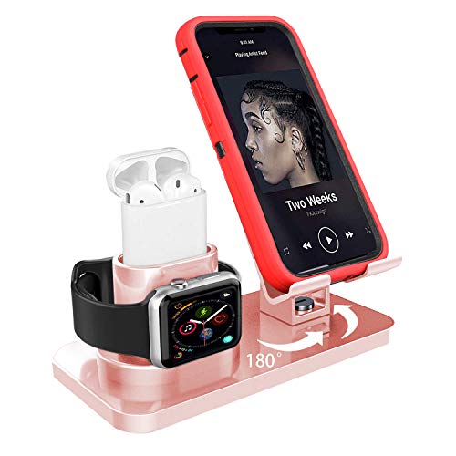 Soporte de Carga 3 en 1 para Apple Watch iPhone AirPods Soporte,iWatch Soporte Stand,Cargador Dock Soporte Docking Estación de Carga Station Soporte para iPhone/Samsung/iPad Pro Smartphone (Oro rosa)