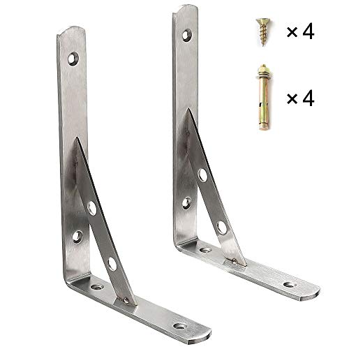 Soporte para Estante - Soporte de Angulo para de Acero Inoxidable, Soporte de Esquina 90 Grados Marco de Pared (2 Pcs, 200 * 140mm)