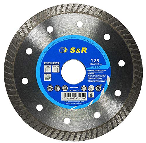 S&R Disco Diamante 125 mm para corte de Porcelanico, Cerámica dura, Azulejos, Mármol, Granito, Piedra caliza y otros materiales duros. Calidad Profesional S&R Disco Diamante 125 mm para corte de Porcelanico, Cerámica dura, Azulejos, Mármol, Granito, Piedra caliza y otros materiales duros. Calidad Profesional
