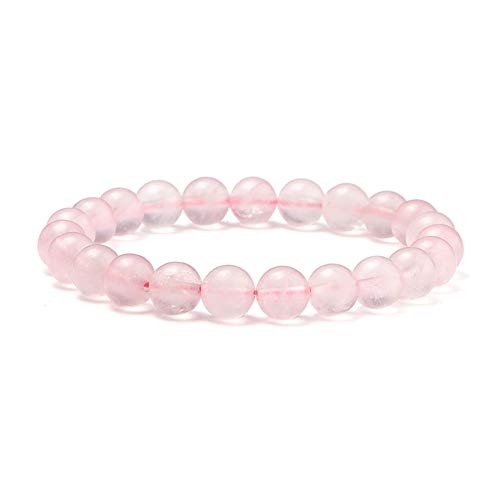 SUNNYCLUE Natural auténtica Piedras Preciosas Perlas de Cuarzo Rosa Pulsera elástica Cuentas Redondas de 8 mm de Alrededor de 7"Unisex
