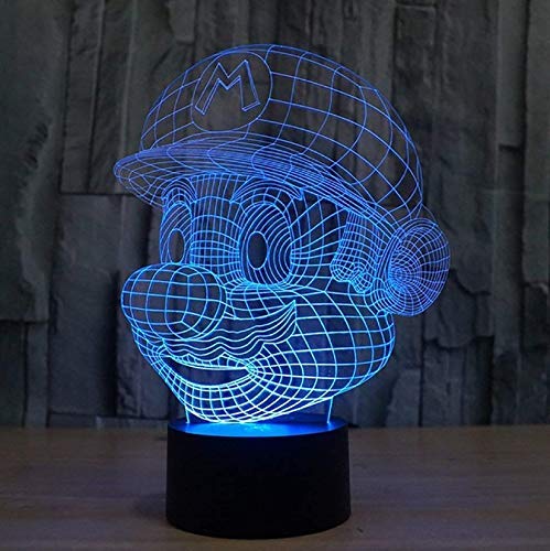 Super Mario Figuras Ilusión 3D Lámpara de luces, Mesa de LED Decoración de escritorio 7 colores Control táctil Alimentado por USB Lámpara de decoración de fiesta, Lámpara visual 3D