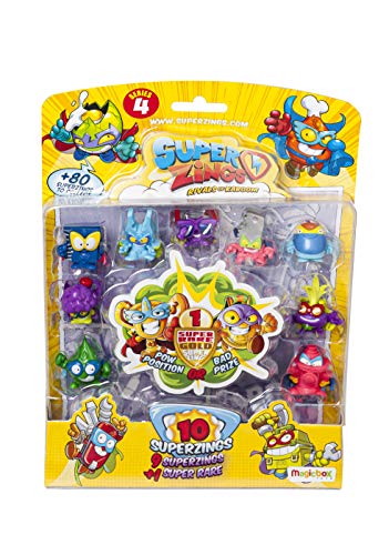 Superzings Serie 4 - Blister 10 Figuras (9 figuras SuperZings + 1 Figura Dorada Super Rare), Modelos Surtidos