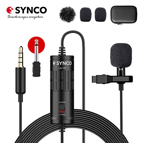 SYNCO Lav S6 Microfono-Solapa-Microfono-Lavalier-Condensador Omnidireccional 6M, Micrófono de Corbata Compatible para Cámaras, Móviles, Grabadoras de Audio, Mezcladores, Computador Portátil, PC …