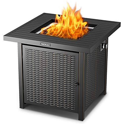 TACKLIFE Estufa de Mesa Cuadrada de Gas, 15 kw,Encendido automático de 28,000 Superficie de Acero a Rayas Fuertes, Mesa de Fuego en Invierno, Hermosa Mesa de Café en su Jardín en Verano