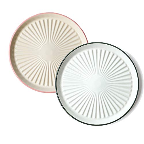 TAMUME Escurridor Aceite de Cocina Plato De Porcelana con Crestas Escurrir el Exceso de Aceite de Comida Frita, Juego de 2 Platos - Blanco Bandejas para Servir (Rosa y Verde)