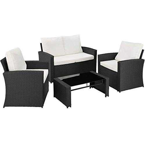 TecTake 800679 - Conjunto de Ratán para 4 Personas, 2 Sillones, 1 Sofá, 1 Mesa Tablero Cristal, Incluye Cojines y Tornillos de Acero INOX (Negro | No. 403078) TecTake 800679 - Conjunto de Ratán para 4 Personas, 2 Sillones, 1 Sofá, 1 Mesa Tablero Cristal, Incluye Cojines y Tornillos de Acero INOX (Negro | No. 403078)