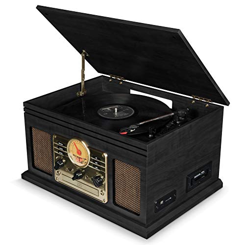 Tocadiscos de Vinilo Vintage con Altavoces Integrados - Reproducción de MP3 USB / Bluetooth / Radio FM / Reproductor de CD y Casete / Discos de Vinilo LP / Lector de Tarjetas SD / Grabadora Tocadiscos de Vinilo Vintage con Altavoces Integrados - Reproducción de MP3 USB / Bluetooth / Radio FM / Reproductor de CD y Casete / Discos de Vinilo LP / Lector de Tarjetas SD / Grabadora