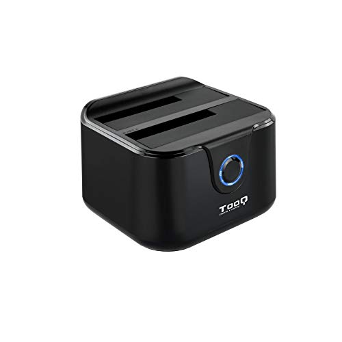 TooQ TQDS-802B - Base de conexion Docking Station con Doble Bahia SATA para Discos de 2.5" y 3.5", USB 3.0 y USB 2.0 Host, Funcion Clone Offline, Color Negro