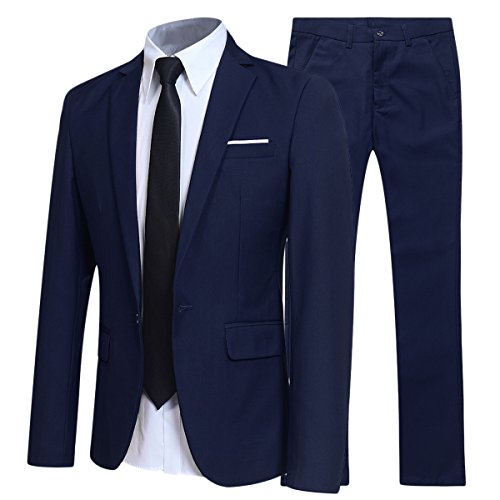 Traje de 2 piezas para hombre compuesto por chaqueta y pantalones, ajuste estrecho, para boda, cena,negocios, casual, disponible en 10 colores Azul azul marino Large Traje de 2 piezas para hombre compuesto por chaqueta y pantalones, ajuste estrecho, para boda, cena,negocios, casual, disponible en 10 colores Azul azul marino Large