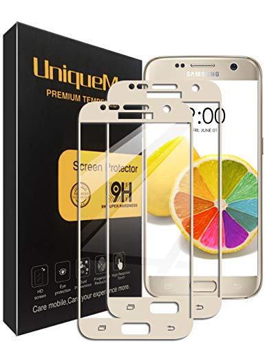 UniqueMe [2 Pack] Protector de Pantalla para Samsung Galaxy S7 Gold, 9H Dureza Vidrio Templado [Garantía de por Vida]- Dorado