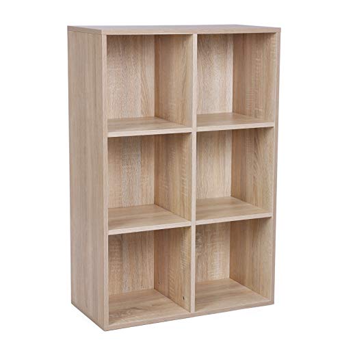 VASAGLE Estantería de Madera, Biblioteca, Organizador con 6 Compertimientos, 65,5 x 30,5 x 97,5 cm, Color Roble LBC203H