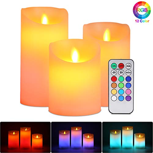 Velas de LED sin Llama, ALED LIGHT Pack de 3 Blanco Cálido más Multicolores Velas Electricas de Cera Reales con Mando a Distancia y Temporizador Velas Decorativas de pilas para Decoración, Bodas Velas de LED sin Llama, ALED LIGHT Pack de 3 Blanco Cálido más Multicolores Velas Electricas de Cera Reales con Mando a Distancia y Temporizador Velas Decorativas de pilas para Decoración, Bodas