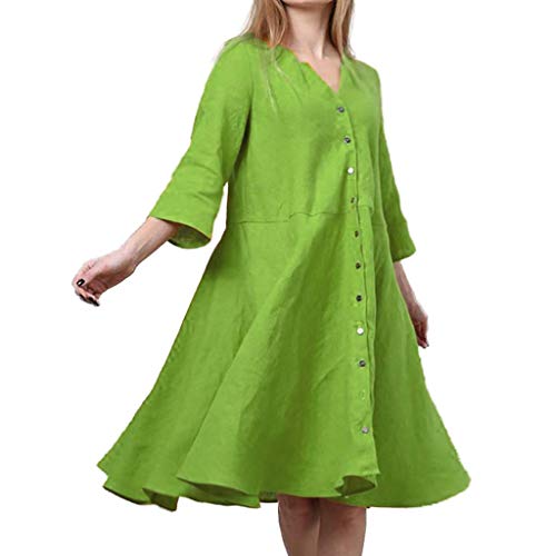 VEMOW Vestido de Verano sin Mangas con Cuello en V y para Mujer Falda(Verde,S)