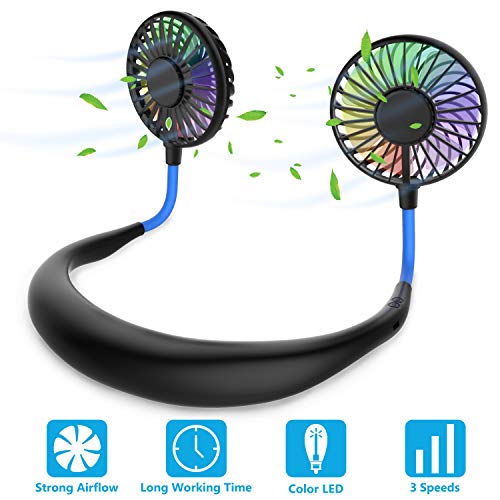 Ventilador Personal Portátil, Mini Ventilador de Manos Libres Mini Ventilador USB Recargable Ventilador de Banda para el Cuello, Ventilador de Refrigeración con Doble Cabeza de Viento (Azul Negro) Ventilador Personal Portátil, Mini Ventilador de Manos Libres Mini Ventilador USB Recargable Ventilador de Banda para el Cuello, Ventilador de Refrigeración con Doble Cabeza de Viento (Azul Negro)