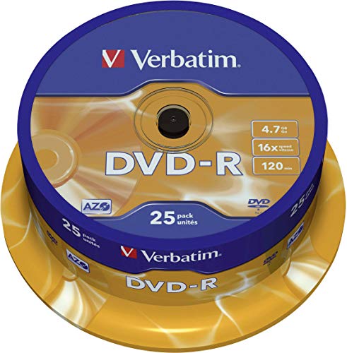 Verbatim DVD-R 4,7 GB / 120 Min / 16X Tarrina (25 Discos) Datalifeplus, Superficie Resistente A Los Arañazos Verbatim DVD-R 4,7 GB / 120 Min / 16X Tarrina (25 Discos) Datalifeplus, Superficie Resistente A Los Arañazos