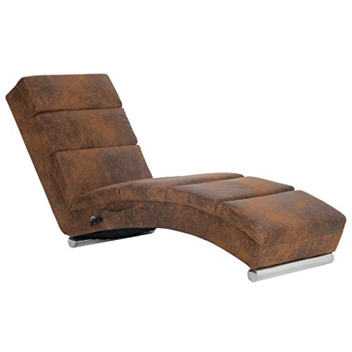 vidaXL Diván Chaise Longue Piel Ante Sintética Estructura Madera Patas Acero Sillón Tumbona Relax Cuero Artificial Sofá Relajación Ergonómico Marrón