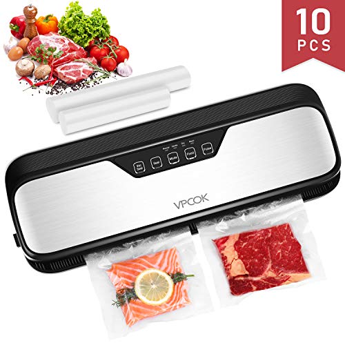VPCOK Envasadora al vacío automático 110W Máquina del Vacío en Acero Inoxidable Sellador al vacío de Alimentos Secos y Húmedos con 10 Bolsas al vacío,Conector de Succión,Cuchillo de Corte y Marcador VPCOK Envasadora al vacío automático 110W Máquina del Vacío en Acero Inoxidable Sellador al vacío de Alimentos Secos y Húmedos con 10 Bolsas al vacío,Conector de Succión,Cuchillo de Corte y Marcador