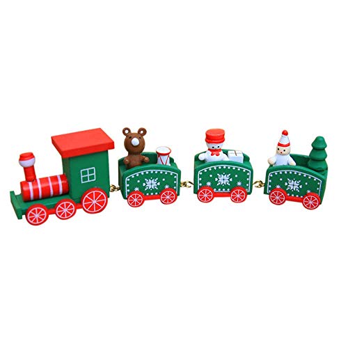 WELLXUNK Navidad De Tren,4 Piezas Tren de Navidad de Madera,Tren Juguete Navidad,para Tren de Madera decoración Juguete Feliz Navidad Regalos (Green)