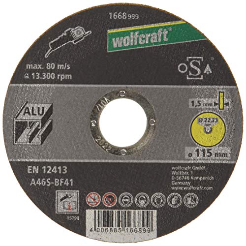 Wolfcraft 1668999 - Disco de corte para amoladora para aluminio, granel Ø 115 x 1,5 x 22,23 mm