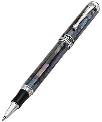 Xezo Maestro Natural iridiscente negro madre de Pearl chapado en platino bolígrafo. No hay dos bolígrafos iguales