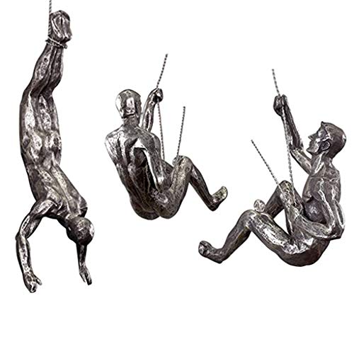 XYDDC Conjunto de 3 esculturas de Resina Creative Climbing Man Esculturas de Pared Simplicidad Moderna Retro Wire Hanging Climber Figurines terminados a Mano para Bar Home Office