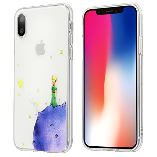 Yoedge Funda iPhone X, Ultra Slim Cárcasa Silicona Transparente con Dibujos Animados Diseño Patrón [El Principito] Resistente Bumper Case Cover para Apple iPhone X/XS (5,8 Pulgadas) (Púrpura)