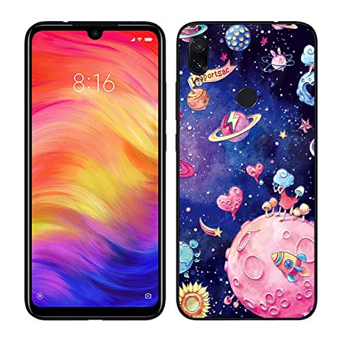 Yoedge Funda Xiaomi Redmi Note 7, Ultra Slim Cárcasa Silicona Negro con Dibujos Animados Diseño Realzar Patrón 360 Bumper Case Cover para Xiaomi Redmi Note 7,Alicia