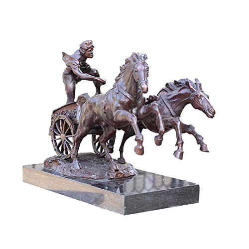 YOLANDE Polo y Bronce Adorno de estatuas de Bronce carruaje tirado por Caballos Esculturas Decoración de Metal Figuras
