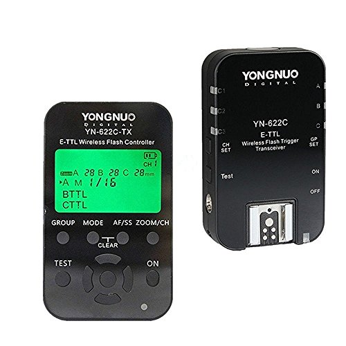 Yongnuo YN622C Kit TX - Kit Transceptor Yongnuo YN-622 y emisor TX YN-622tx para Canon (FEC, FVL, LCD, 100 m), Color Negro