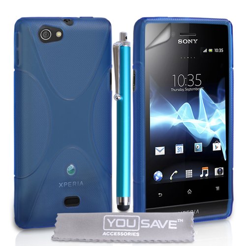 Yousave Accessories® Sony Xperia Miro Funda Azul de Silicona Gel X-Line con lápiz Capacitivo