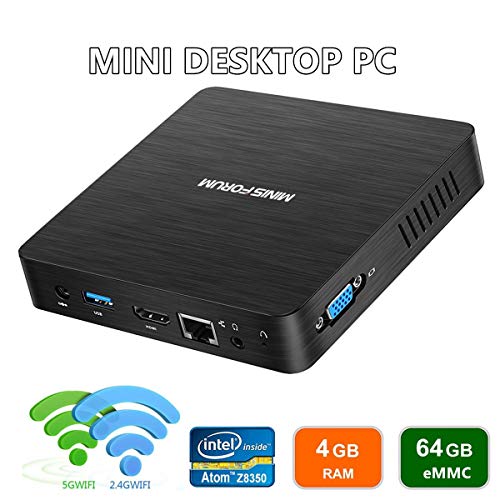 Z83-F actualizado Mini PC 4GB/64GB, Intel Atom X5-Z8350 Windows 10 Pro preinstalado, Puertos HDMI Y VGA,1000 Mbps/LAN, WiFi de Banda Dual 2.4G / 5.8G, Gráfico Intel HD 4K, Montaje portátil