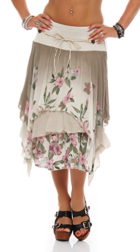 ZARMEXX Falda a media pierna de mujer Falda de verano Falda de midi con estampado de flores en capas (beige, 38-42)
