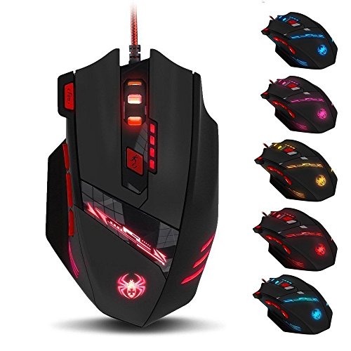 Zelotes 9200 DPI Ratón Gaming , 8 botones diseño, ajuste de peso Set, 6 LED colores cambiantes, alta precisión Wired Mouse ratón para gamer pc mac