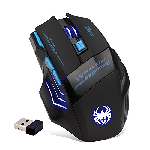 Zelotes Ratón inalámbrico profesional de 2,4 GHz, 7 botones 2400 dpi LED azul ratón óptico para juegos ratón para portátil, PC, Mac, ordenador portátil (negro) Zelotes Ratón inalámbrico profesional de 2,4 GHz, 7 botones 2400 dpi LED azul ratón óptico para juegos ratón para portátil, PC, Mac, ordenador portátil (negro)