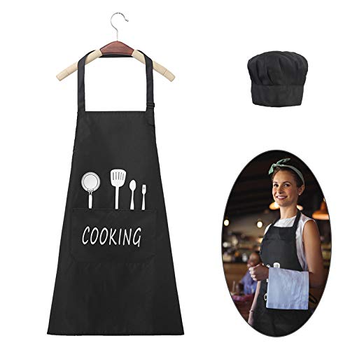 ZERHOK Delantal Negro Ajustable Impermeable Adultos 2pcs Mandil Cocina Ligero y a Prueba de Aceite Gorro Cocinero Barbacoa heramienta Cooking de Fibra Poliester para Restaurante panadería y casa ZERHOK Delantal Negro Ajustable Impermeable Adultos 2pcs Mandil Cocina Ligero y a Prueba de Aceite Gorro Cocinero Barbacoa heramienta Cooking de Fibra Poliester para Restaurante panadería y casa