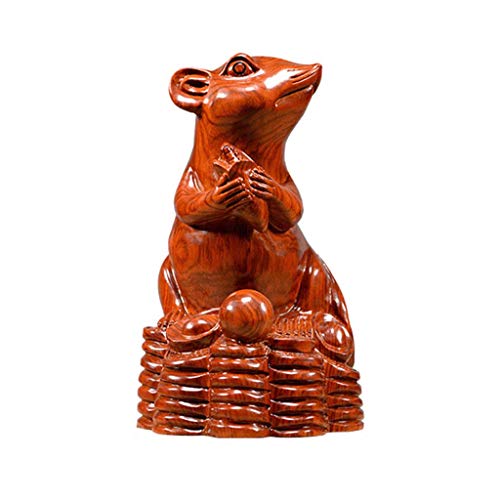 ZHTY Estatua del ratón/Rata del Feng Shui del Zodiaco Chino, decoración de la Mesa de la Oficina en el hogar Figurine Crafts Colección de Regalos Talla de Madera de Palisandro Atrae la Riqueza