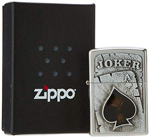 Zippo Feuerzeug PL 205 Skull Ace 2005170 Encendedor, Cromado, Satin Finish (Joker Emblem), 6.0 x 4.0 x 2.0 cm