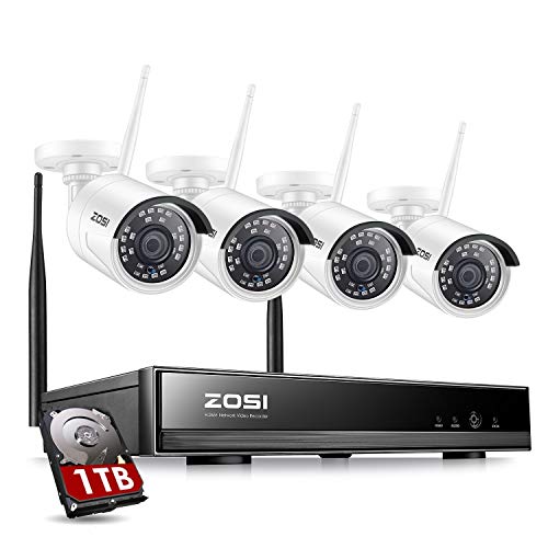 ZOSI 1080P Kit de Cámaras Seguridad Inalámbrico WiFi 8CH H.265+ Grabador NVR con 4x Cámara de Vigilancia Exterior, 1TB Disco Duro, Remoto P2P, Detección de Movimiento