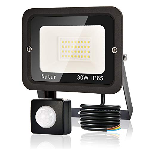 30W Foco LED Exterior con Sensor Movimiento, bapro Proyector LED Exterior 3000LM Floodlight Impermeable IP65 Blanco Frío 6000K, Alto Brillo Iluminacion Exterior para Jardín, Garaje, Fábrica, Almacén