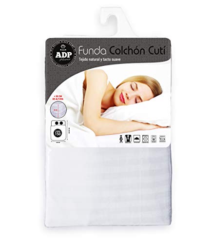 ADP Home - Funda de colchón Cutí con Cremallera L, 150x200+30 cm (para Cama de 150 cm), Blanco ADP Home - Funda de colchón Cutí con Cremallera L, 150x200+30 cm (para Cama de 150 cm), Blanco